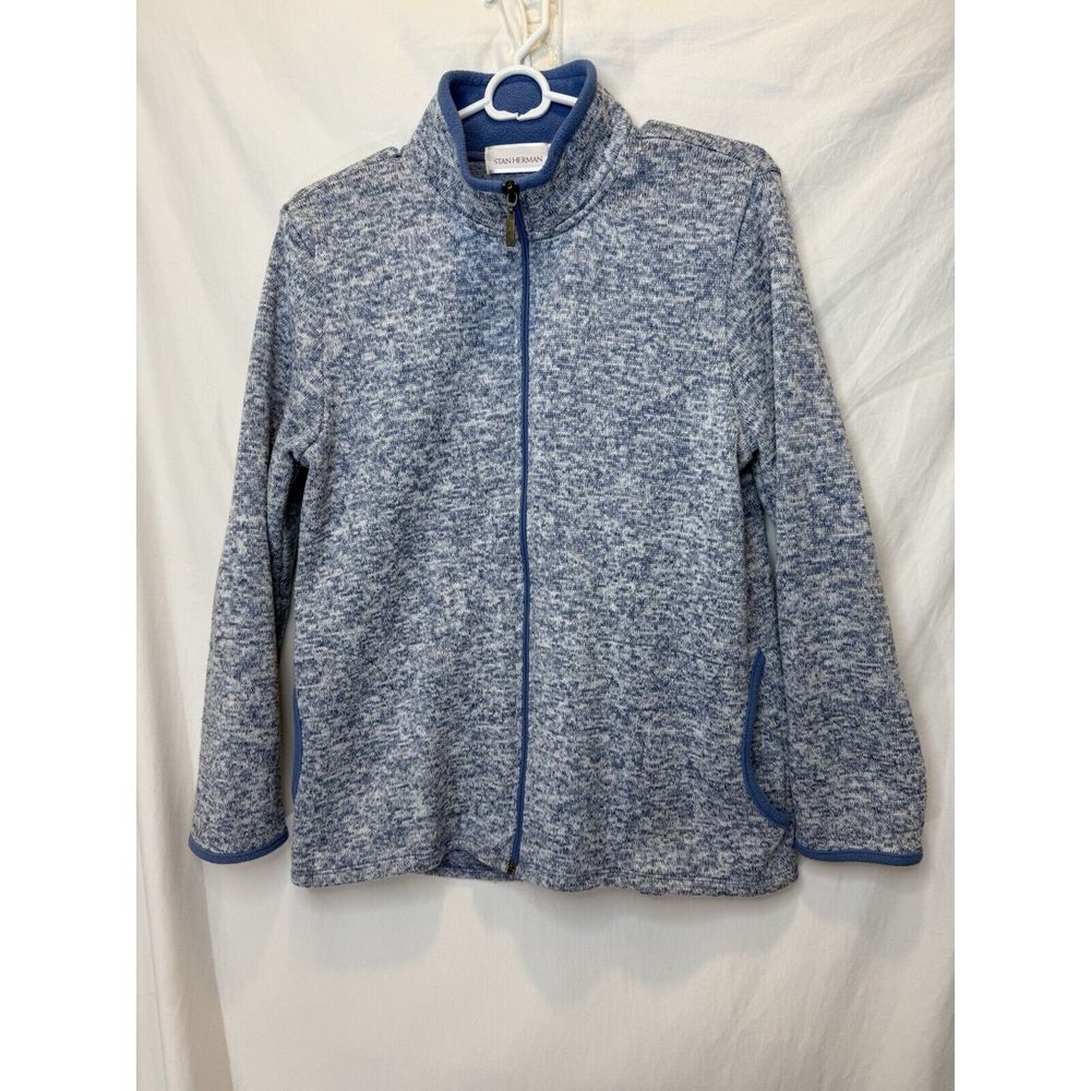 Stan Herman‎ Full Zip Jacket Women Blue Pockets Size Medium M  100% Polyester